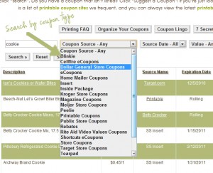 search by coupon type