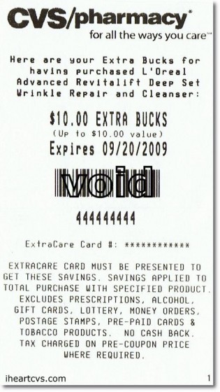 CVS Extra Bucks Receipt