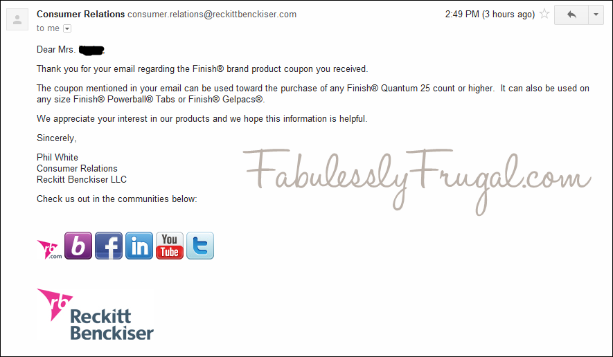Finish Coupon Clarification
