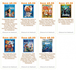 Amazon Movie Coupons Pocahontas Lady and the tramp 2, tigger movie, avengers, Aristocats, Rescuers, the rescuers down under, finding nemo