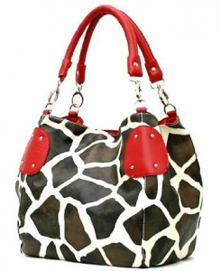 Red Large Vicky Giraffe Print Faux Leather Satchel Bag Handbag Purse