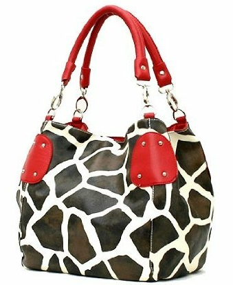 Red Large Vicky Giraffe Print Faux Leather Satchel Bag Handbag Purse