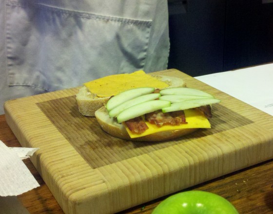 apples cheese and bacon on bread