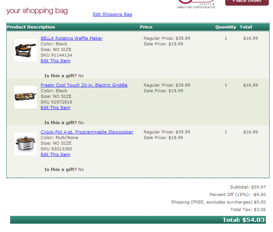 kohls appliance order