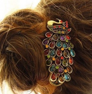 colorful peacock hair clip
