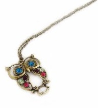 Antique Alloy with Colour Crystal Baby Owl Long Prendant Necklace