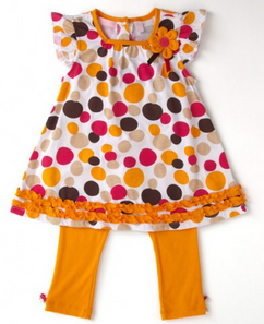 Little Girls' Two Piece Polka Dot Top with Flower and Leggings Set