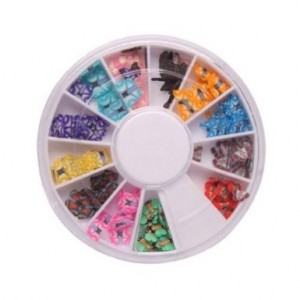 SODIAL- 144 Pcs 12 Color 3D Butterfly Shaped Nail Art Fimo Slice Slices Decal Pieces Decoration w Wheel