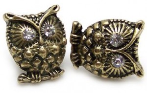 Vintage cute crystal eye bronze owl stud earrings jewelry retro diamante
