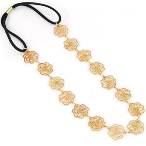 Hot Lovely Metallic Sweet Lady Hollow Rose Flower Elastic Hair Band Headband - Gold