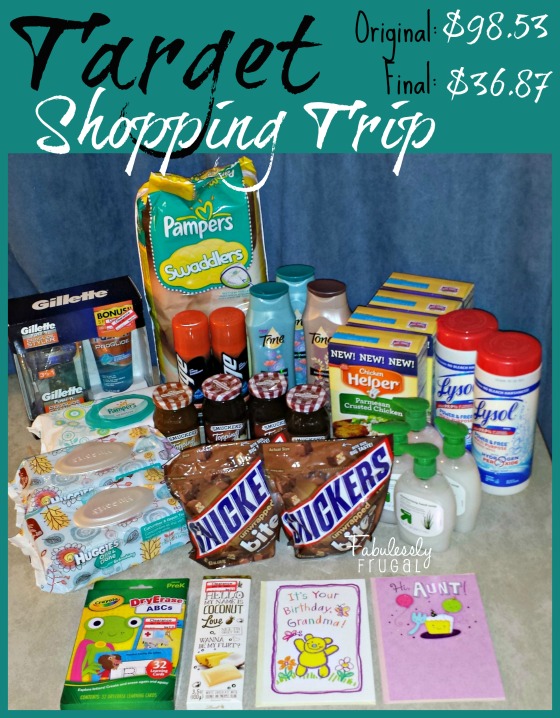Target Shopping Trip Pampers, Smuckers, Chicken Helpers, Huggies, Gillette, Snickers, and Lysol
