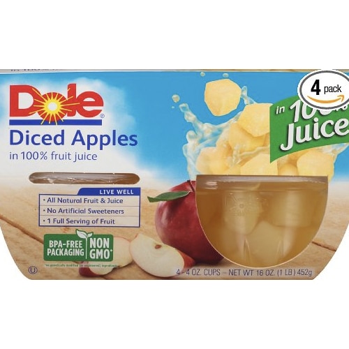 Dole Fruit Bowls, Diced Apples in 100 Fruit Juice, 4 Ounce (Pack of 4