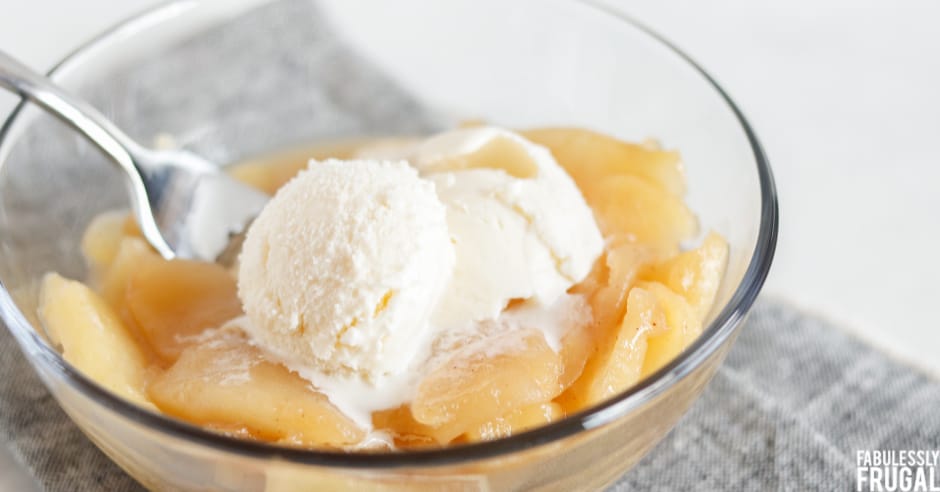 Bowl of stewed apples with vanilla ice cream