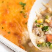 Shepherds pie with peas, carrots, corn and more