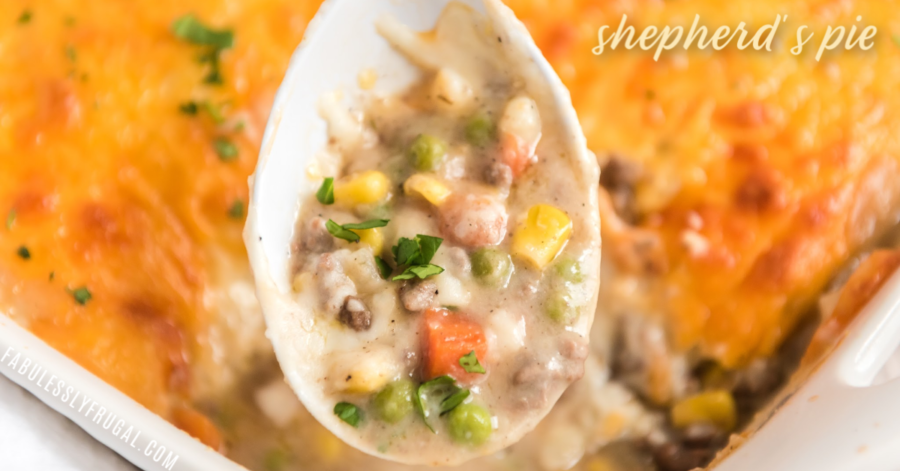 Shepherds pie with peas, carrots, corn and more