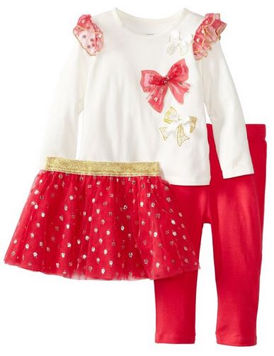 Vitamins Baby Baby-Girls Infant Sparkle And Bows 3 Piece Skirt Legging Set