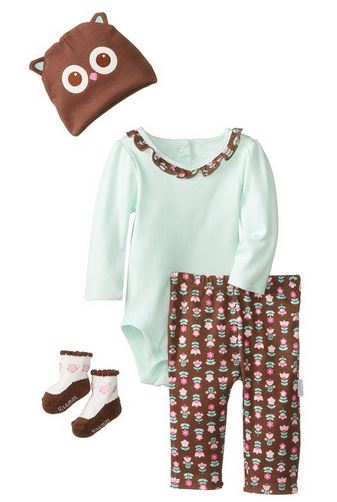 Vitamins Baby Baby-Girls Newborn Owl 4 Piece Creeper Pant Set