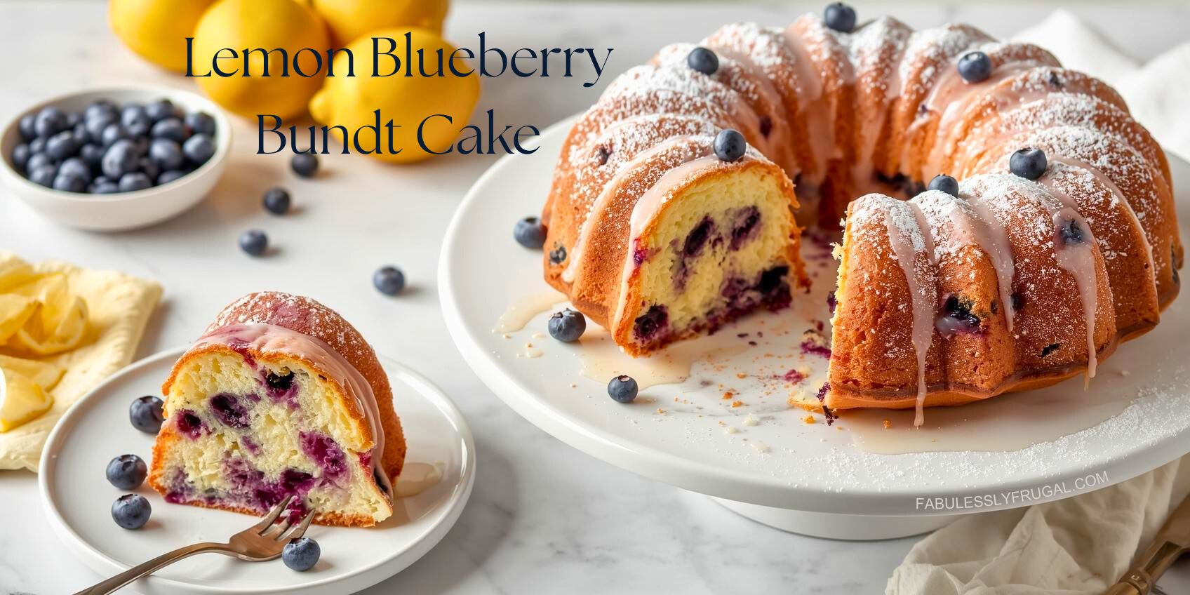lemon blueberry quick bread baked as a bundt cake