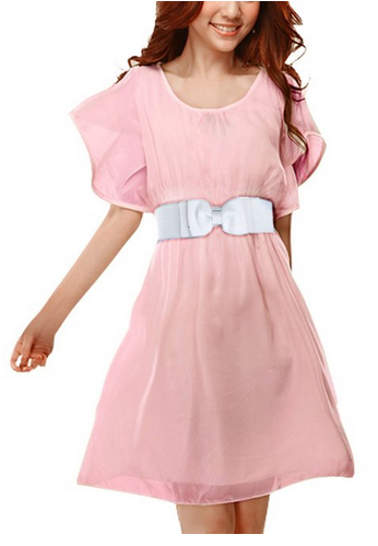 Allegra K Women's Scoop Neck Elastic Waist Chiffon Dress