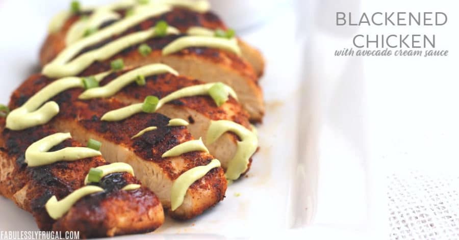 Healthy blackened chicken with avocado cream sauce