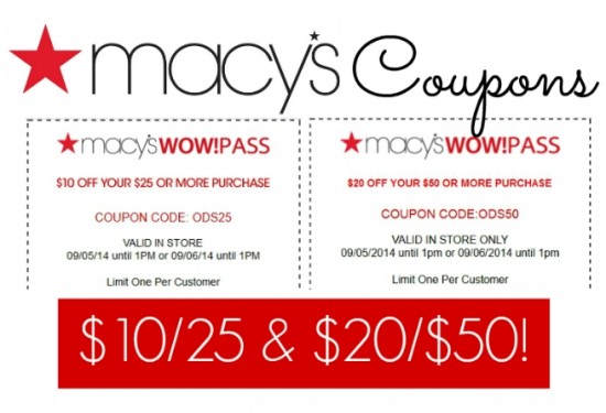 Macy&#39;s: HOT coupons! $10 off $25 or $20 off $50 - in store or online! - Fabulessly Frugal