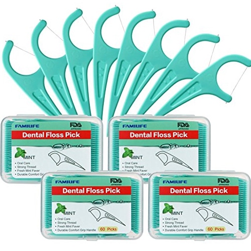 Amazon Mint Dental Floss Pick with 4 Travel Cases Floss Threaders, 240