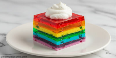 yogurt rainbow jello with whipped cream on top
