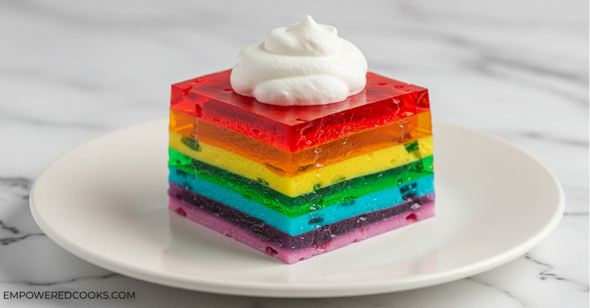 yogurt rainbow jello with whipped cream on top