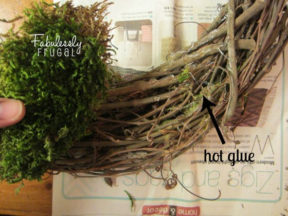 Spring Wreath- hot glue moss 2