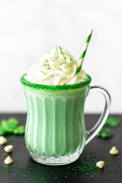 Star Wars inspired Yoda hot chocolate with green cocoa, whipped cream, and green sugar rim