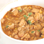 White chili recipe with chicken served in a bowl