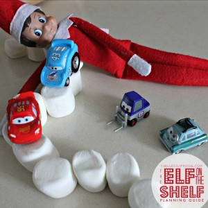 Easy Elf on the Shelf idea: Marshmallow Race Track