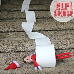 Funny Elf on the Shelf idea: Toilet Paper Roll down stairs