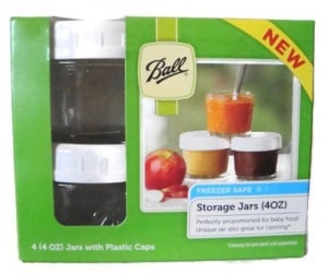Ball Brand Glass Storage Jars with Plastic Caps - 4 (4oz) Jars and Caps