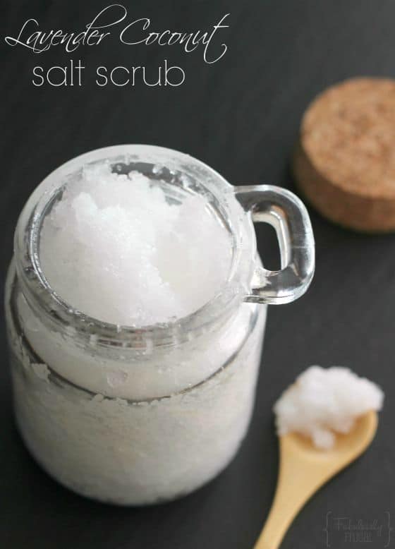 Easy homemade coconut oil salt scrub with lavender