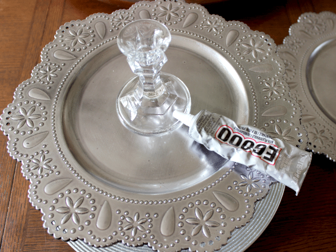Making a DIY tiered serving tray
