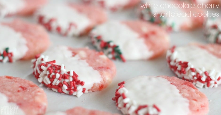 White chocolate cherry shortbread cookies
