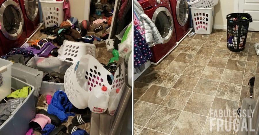 Dirty laundry room and clean laundry room