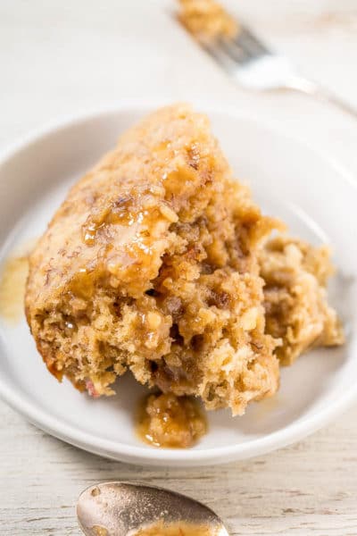 Slow cooker banana bread with brown sugar sauce