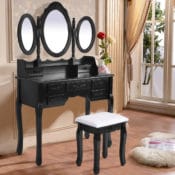 Walmart: Costway Tri Folding Oval Mirror Wood Vanity Set with Stool $179.99...