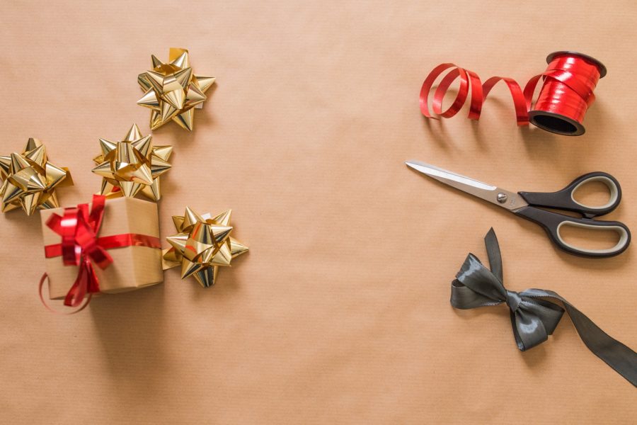 Present, bows, and scissors