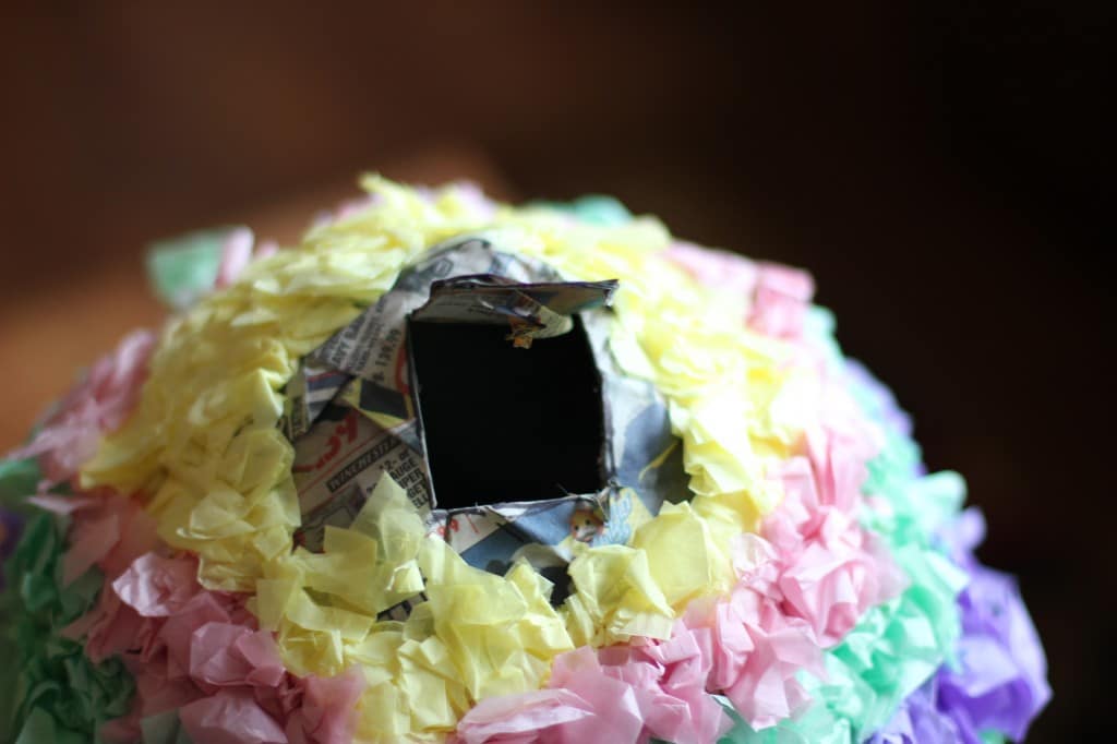 Hole in egg pinata for the candy