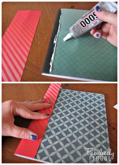 Gluing the binding of the DIY composition notebook