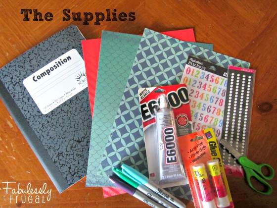 Supplies for DIY composition notebook
