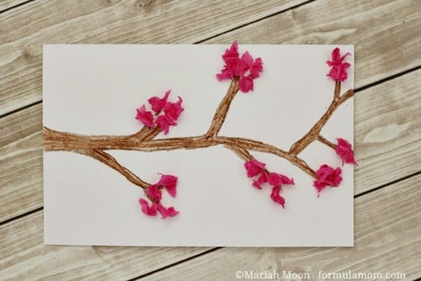 Tissue paper cherry blossom card