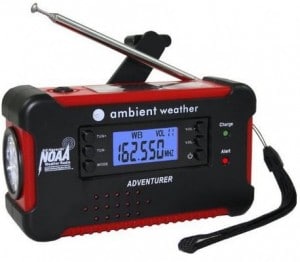 Ambient Weather WR-112 Emergency Solar Hand Crank AM FM NOAA Weather Radio, Flashlight, Smart Phone Charger with Weather Alert, Siren