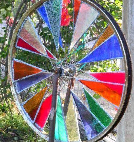 Stained glass bicycle wheel