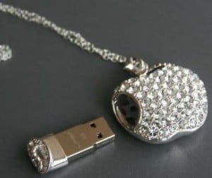 8gb Apple Crystal Jewelry USB Flash Memory Drive Necklace