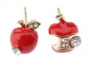 Crystal Faux Diamond Irregular Apple Shape Stud Earrings Fashion Ear Studs-Red