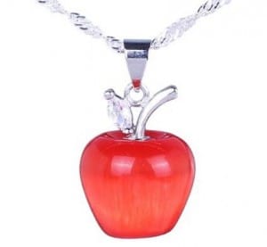 red Apple Dangle 925 Sterling Silver Charms Pendant Necklace Chain Jewelry